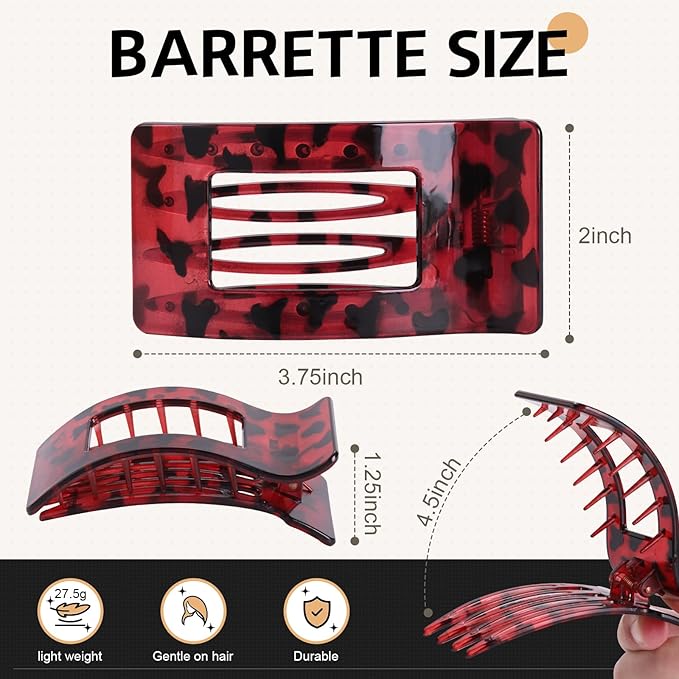8 Pack French Flat Hair Clips for Women – Large Matte No-Slip Claw Barrettes for Thick & Thin Hair, Strong Hold Styling Accessories (Leopard)