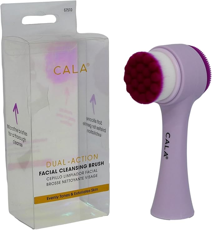 CALA Dual-Action Facial Cleansing Brush (Purple), Superfine Soft Bristles Deep Clean Pores, Removes Blackheads, Oil & Long-Wear Makeup, Water-Resistant Shower Use, All Skin Types