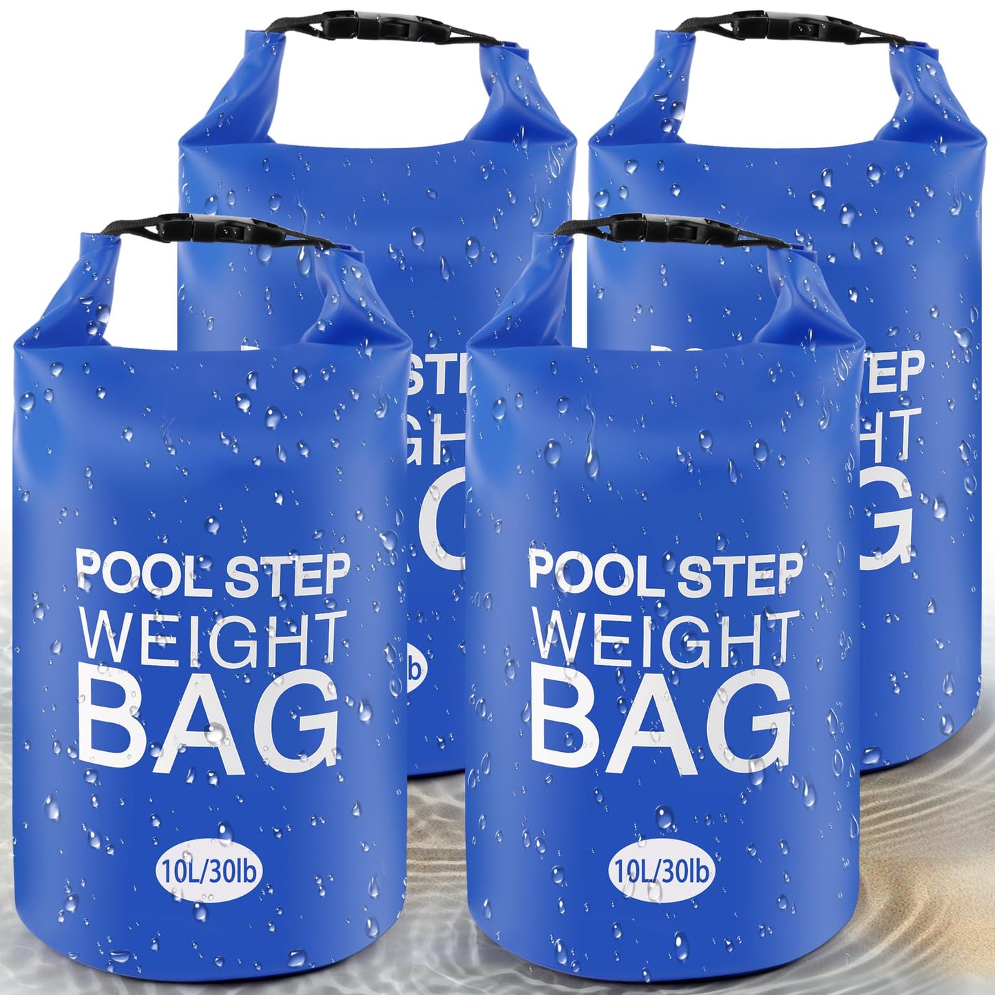 4 Pack 10L/30lb Universal Pool Step Weights 500D PVC Waterproof Swimming Pool Ladder Weights No Breaken Above Ground Pool Ladder Sand Bags, Foldable Pool Stair Weights for Pool Steps(Blue-4PCS)
