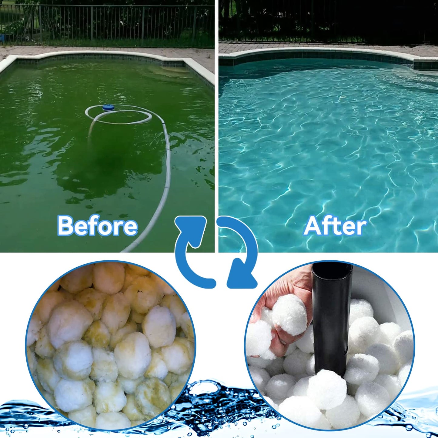 QwayHome 4.6 lbs Pool Filter Balls, Reusable Filter Fiber Balls for Above Ground Pool Sand Pump, Eco-Friendly, Efficient, Clean Water, Equals 165 lbs Filter Sand, White