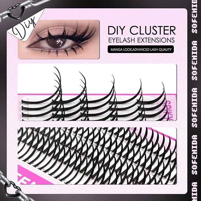 Lash Clusters Thick Lash Cluster with Lash Spikes 13-21MM Eyelash Clusters Thick Volume DIY Fairy Spiky Lash Extension Manga Lash Clusters Volume Cluster Lashes by SOFENIDA(100D-10-18MM)