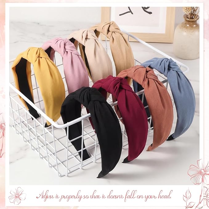 obeoby 8Pcs Knotted Headbands, Non-Slip Fashion Women's Hairbands Teacher Headbands for Women Hair Accessories Gifts for Grandma(Dark Series)