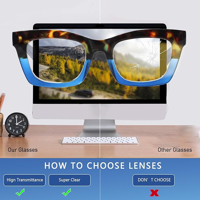 6 Pack Reading Glasses for Women Blue Light Blocking Computer Square Readers with Spring Hinge (Mix Color-1, 1.25, x)