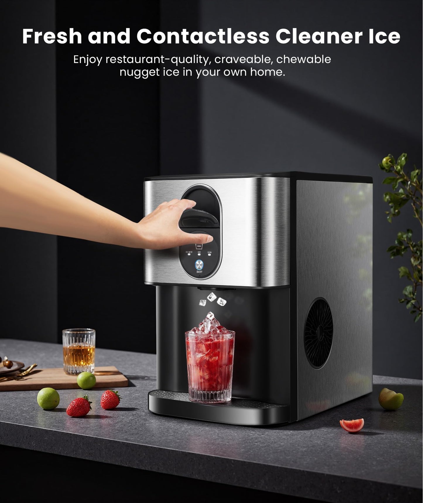 Cowsar Nugget Ice Maker Countertop, 44lbs/24H Soft Chewable Pellet Ice Machine with Dispenser, Self-Cleaning, 2.4L Removable Water Tank, One-Click Operation, Ideal for Home/Kitchen/Bar/Office, Silver