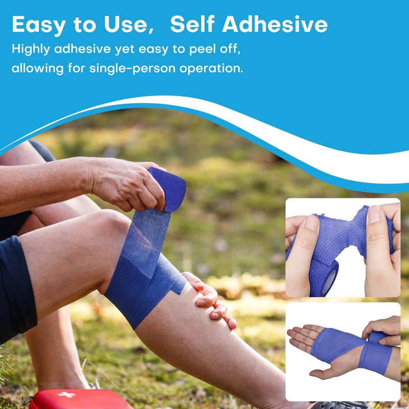 Cohesive Bandage Wrap 2 Inch x 5 Yards, 12 Pack Skin Color Self Adhesive Athletic Tape for Medical First Aid, Injury Recovery & Sports Wraps