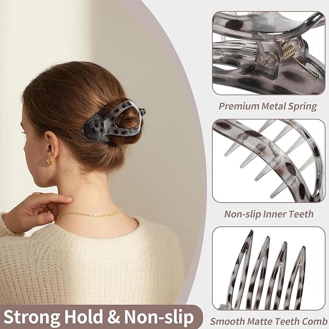 9 Pack Flat Hair Clips for Women, Matte Claw Clips for Thick & Thin Hair (Tortoise)