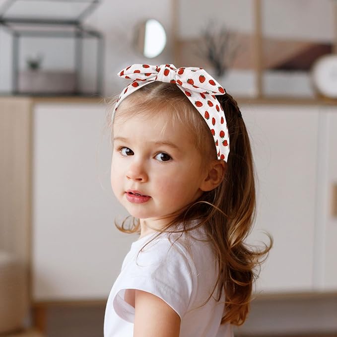 Bow Headbands for Girls Kids, Thin Headband with Bow Women Hair Accessories Fashion Knotted Head Band Non Slip Hairband Hair Hoops for Girls(Red and White, 2Pcs)
