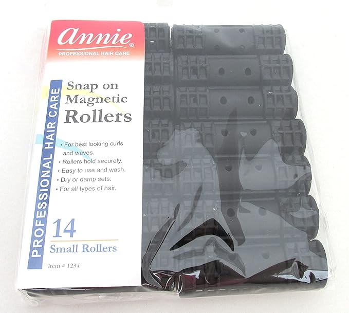 Annie Snap-On Magnetic Hair Rollers – Small 1/2 Inch with Locking Snap-Over Hood – Secure Hold No Pins Needed – Black, 14 Count