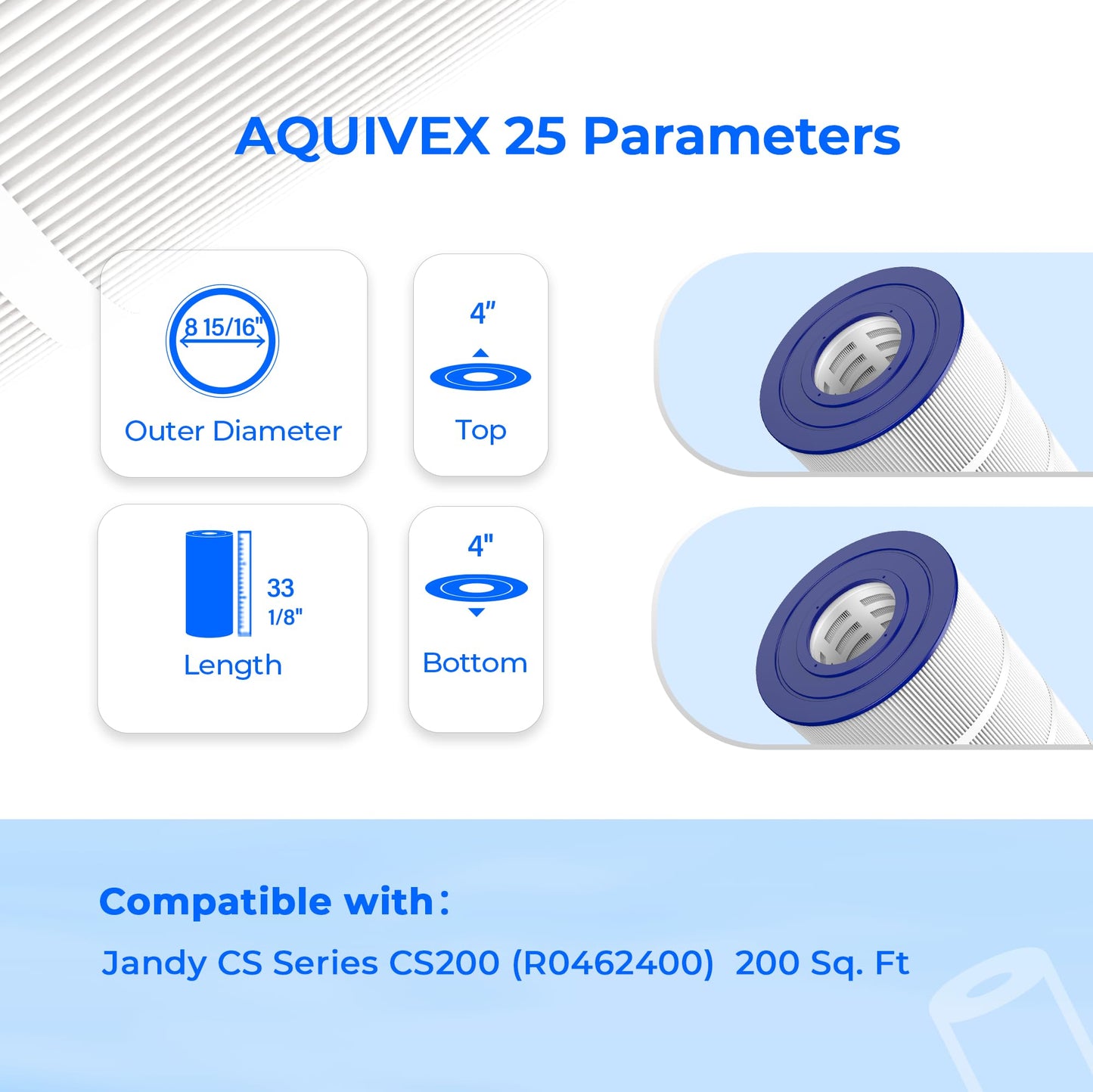 CS200 Jandy Pool Filter Cartridge, Compatible with Jandy CS200, R0462400, Pleatco PJANCS200, Ultral-B9, Filbur FC‑0823, Unicel C-8418, 1 Pack