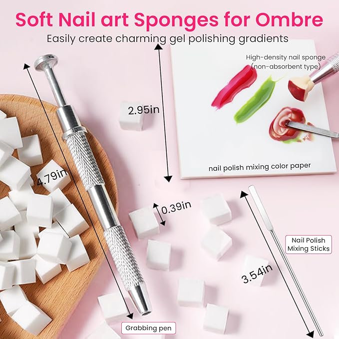 150PCS Nail Art Sponges for Ombre, 50 PCS Nail Art Palette Paper, Nail Polish Mix Rod, Grabbing Pen, Nail Art Ombre Brushes Supplies Design Tools Nail Tech Accessories for Salon & Home