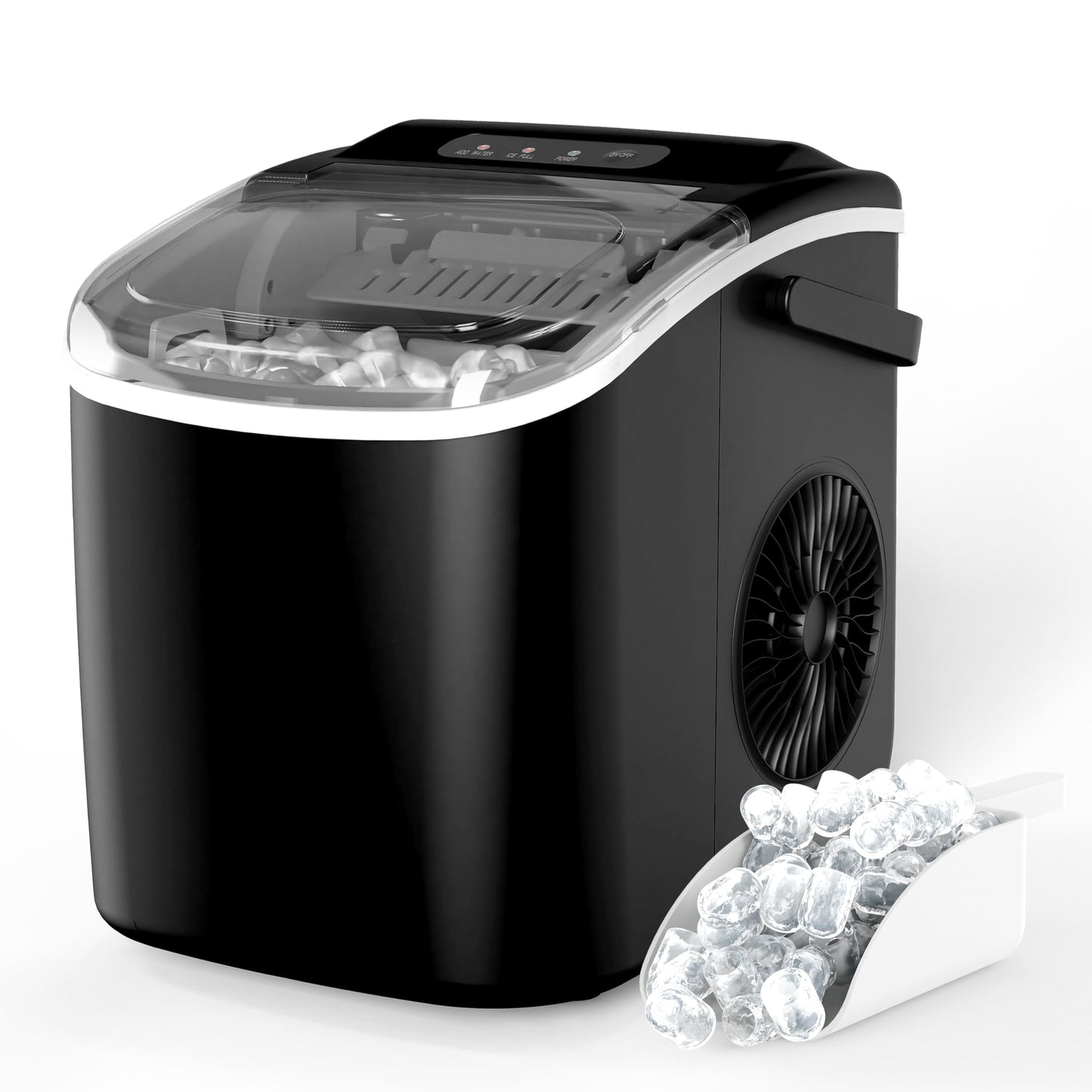 HealSmart Countertop Ice Maker, 9 Ice Cubes Ready in 6 Minutes, 26lbs/24Hrs, 2 Sizes Bullet Ice, Self-Cleaning with Scoop, Basket & Handle, for Kitchen, Office, Black