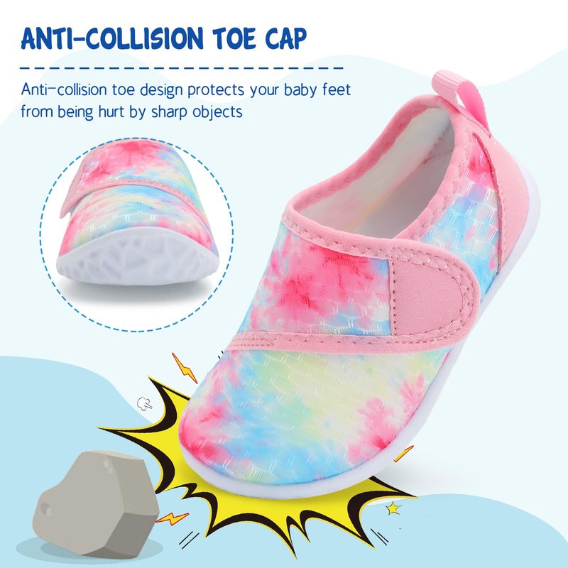 LeIsfIt Kids Water Shoes Toddler Girls Boys Swim Shoes Outdoor Quick-Dry Breathable Aqua Socks for Beach Pool Surf, Tiedye, 1 Big Kid