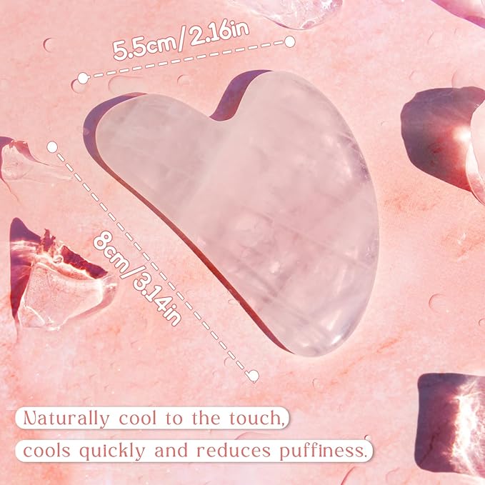 Flagest Gua Sha Rose Quartz Massage Tool, Facial Tool for Scraping and SPA Acupuncture Therapy, Heart Shape Trigger Point Treatment on Face (Rose Quartz)