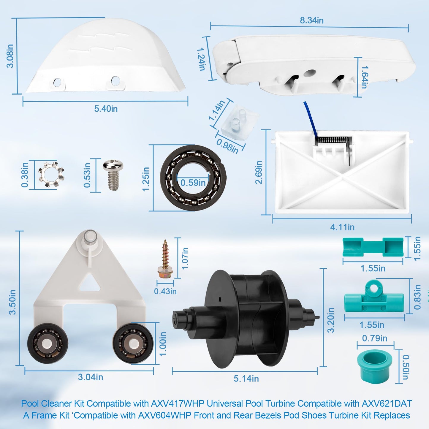 ChangTa Pool Cleaner Pod Swing Combo Kit, AXV621DAT Pool Vac A-Frame/Turbine Tune-Up Rebuild Kit + AXV417WHP Pod + AXV604WHP Bezel + Shoes + Flaps for Hayward Pool Vac, Navigator, Ultra, Aqua Bug