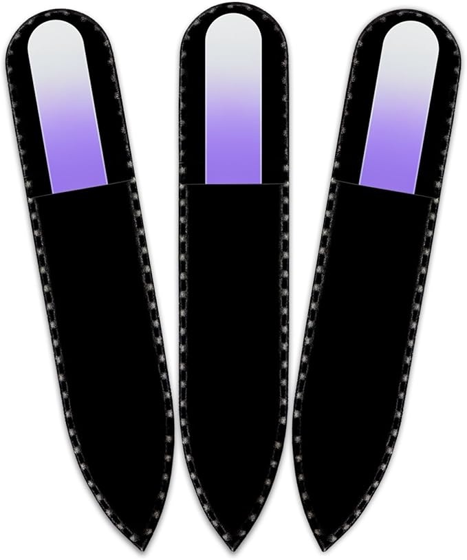 Mont Bleu Rainbow Crystal Nail File in Black Pouch - Small - Purse Size - Czech Tempered Glass - Handmade in Czech Republic - Nail Care Gift Set