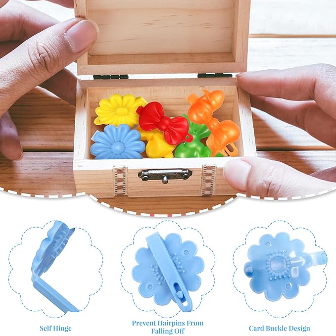 Janinka 72 Pieces Self Hinge Plastic Barrettes - Colorful Cartoon 80s 90s Hairpins and Clips for Toddler Girls (Fresh Color, Classic)