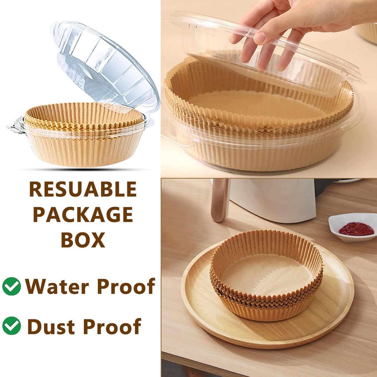 200pcs Air Fryer Disposable Liner, Non-Stick Parchment Paper for Baking, Oil-Proof, Water-Proof, Food Grade (6.3" Bottom, 7.9" Top)