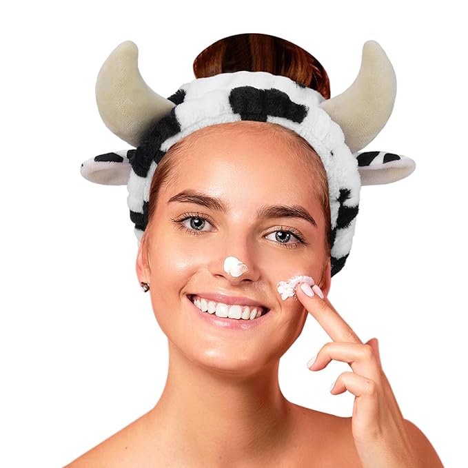 Facial Spa Headband Cosmetic Makeup Skincare Headband for Washing Face Makeup (Cow)