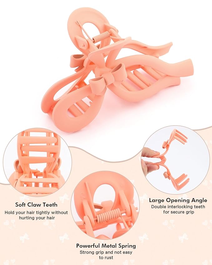 4 PCS Bow Hair Clips for Women Bow Claw Clip 5" Extra Large Hair Claw Clips for Thick and Long Hair Cute Bows Big Clip