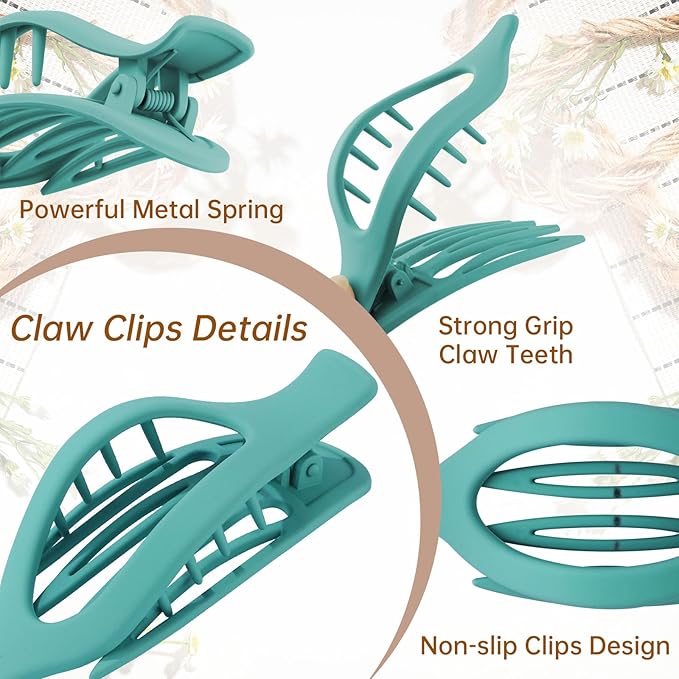 French Flat Hair Clips for Women - 6Pcs Flat Hair Claws for Thin Thick Hair Strong Hold No Slip Grip Hair Claw Clips for Women Girls (Matte Flat(Blue, L:4.6 IN, W:1.97IN)))