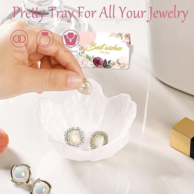 Gifts for Women Flower Jewelry Dish Ring Holder Jewellery Tray Vanity Organizer Room Decor Aesthetic Ring Holder Decorative Tray Trinket Dish Valentine's Engagement Birthday Gifts Stocking Stuffers