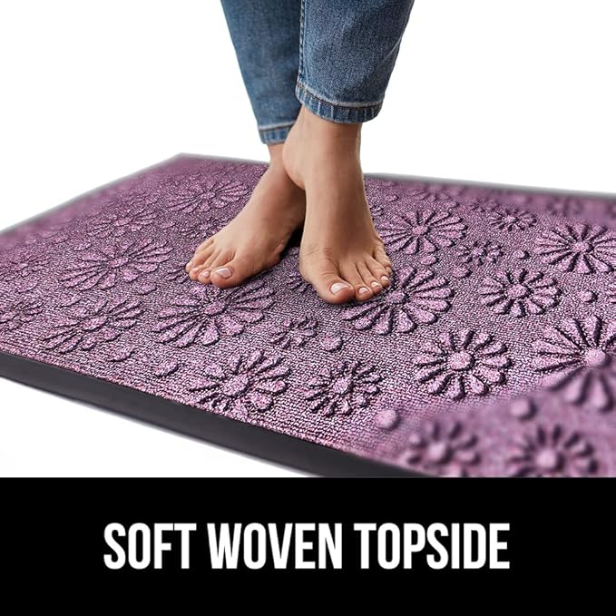 GORILLA GRIP 100% Waterproof All-Season WeatherMAX Doormat, 23x35, Durable Natural Rubber, Stain and Fade Resistant, Low Profile, Indoor Outdoor Doormats, Easy Clean Entry Mat, Purple Confetti Daisy