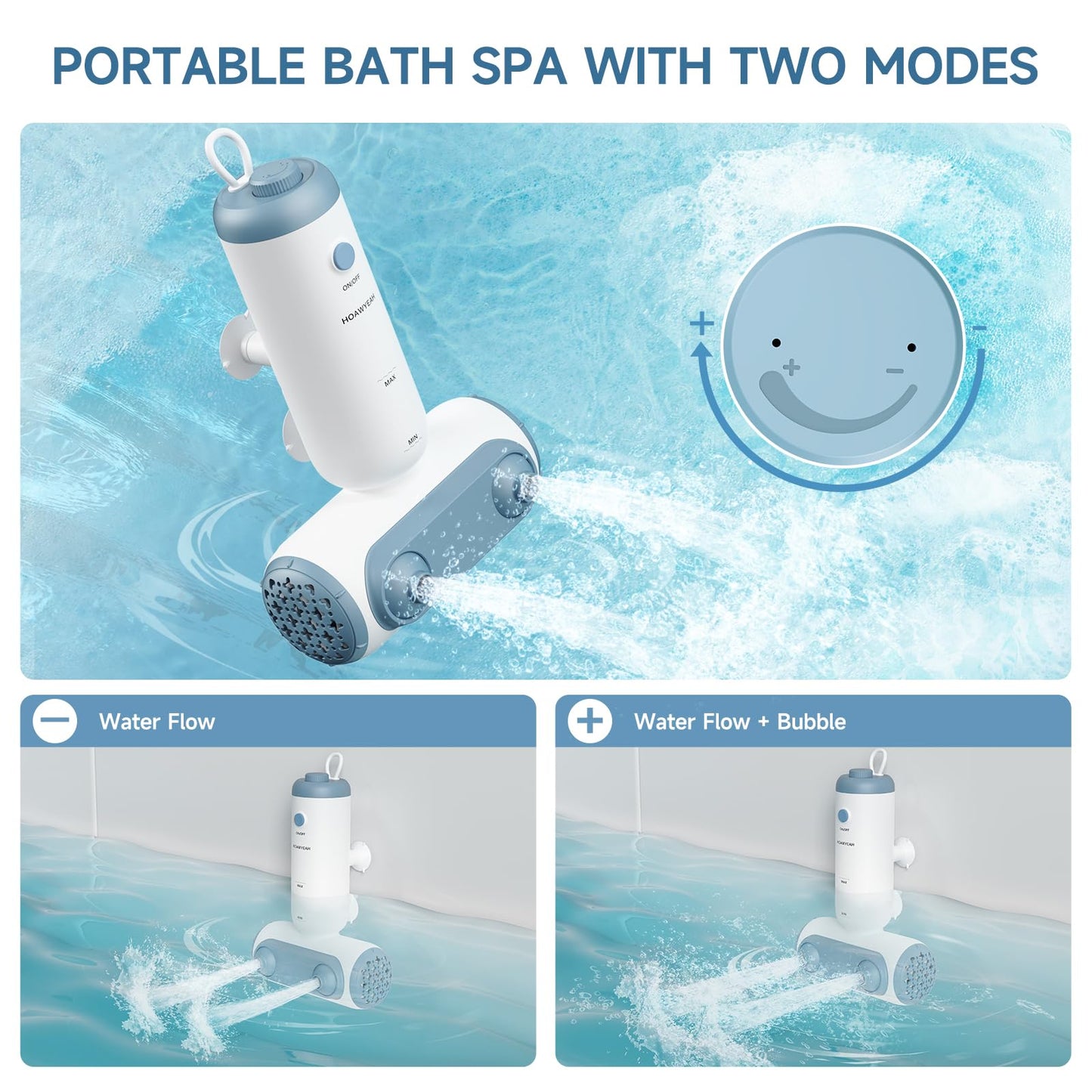 HOAWYEAH Bath Jets for Tub, Two Modes - Bathtub Jet or Bubble Maker, Portable Bath Spa with Dual Jets, Bath Spa Jets Creates Soothing Bubbles and Massage, Bathtub Accessories for Relaxing Daily Use