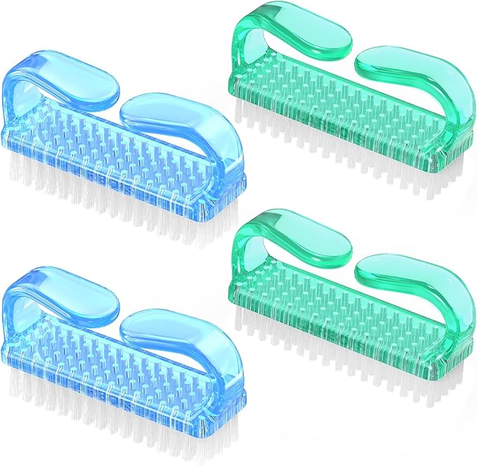 Handle Grip Nail Brush, Hand Fingernail Brush Cleaner Scrubbing Kit Pedicure for Toes and Nails Men Women (4 Pack)