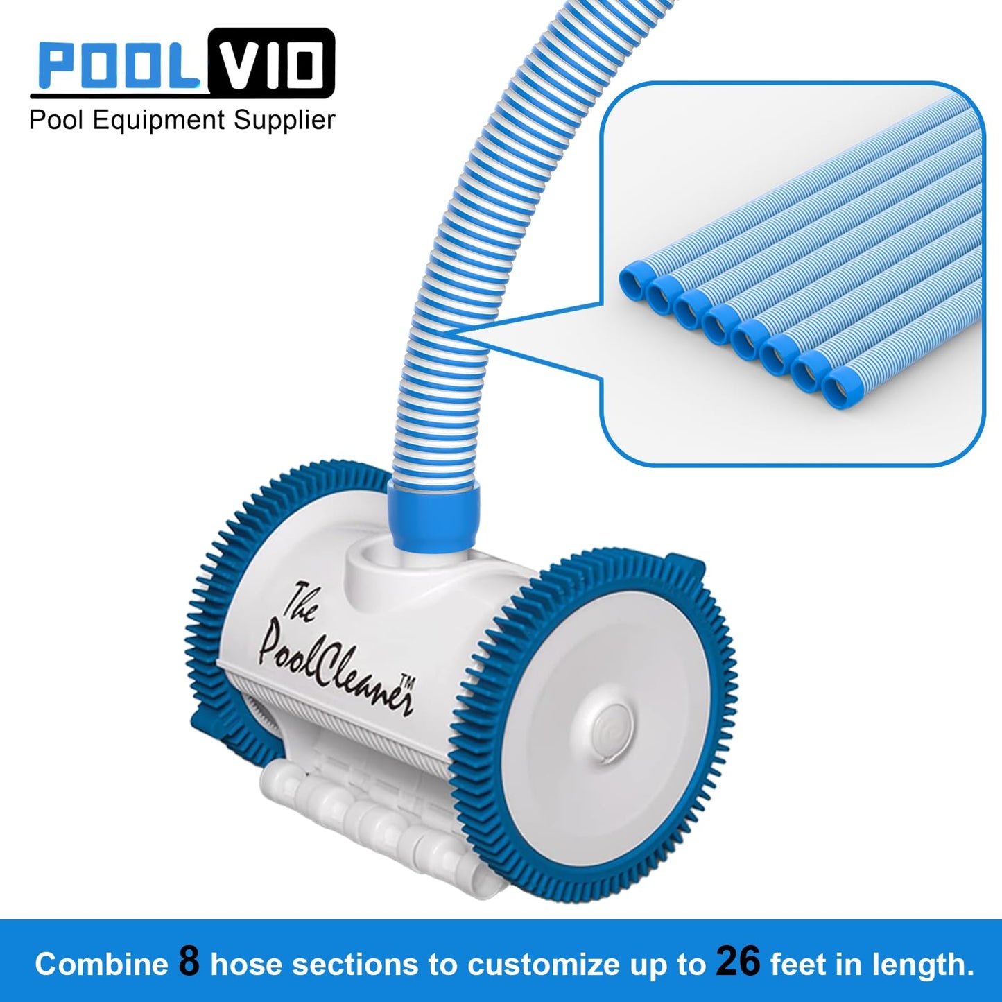 Poolvio Pool Vacuum Hose 26 Feet (8 x 40 Inch), 1.5 Inch Cuffs, Compatible with Most Inground Automatic Cleaners