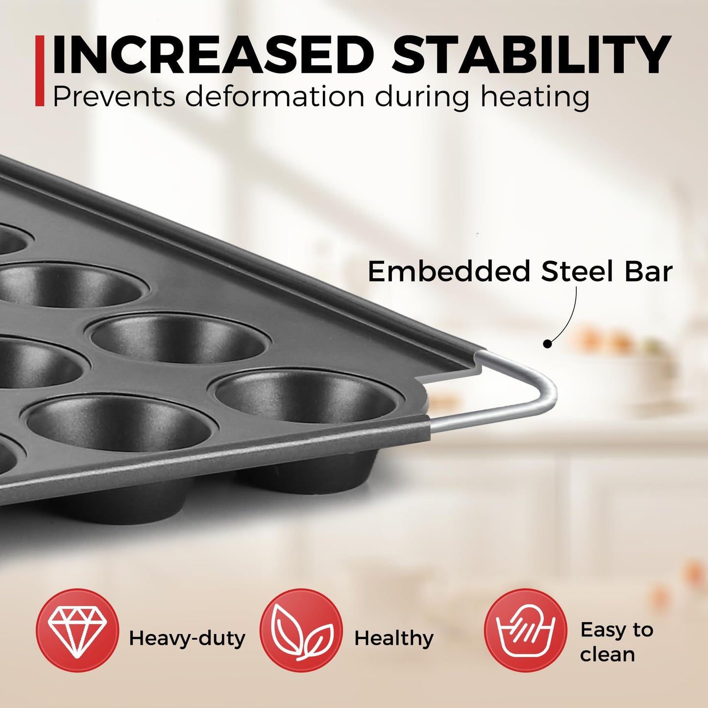 HONGBAKE 48 Cup Mini Muffin Pan, Small Cupcake Pan, Premium Nonstick Muffin Tin for Baking Cheesecake, Dishwasher Safe and Heavy Duty, Carbon Steel
