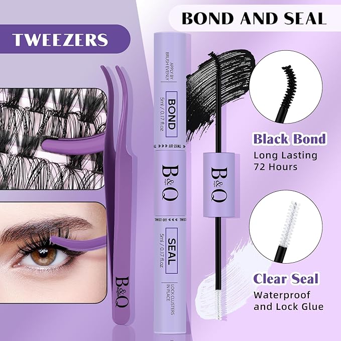 DIY Lash Extension Kit 280pcs Individual Lashes Cluster D Curl Eyelash Extension Kit Lash Clusters with Lash Bond and Seal and Lash Applicator Tool (KIT,40D+50D-D-9-16MIX)