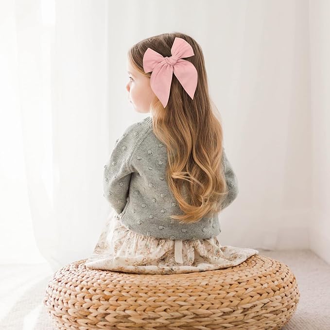 Niceye Fable Girls Hair Bows Cotton Linen Alligator Hair Clips or Little Girls Toddlers Kids Neutral Handmade Hair Accessories - 5.5” bow