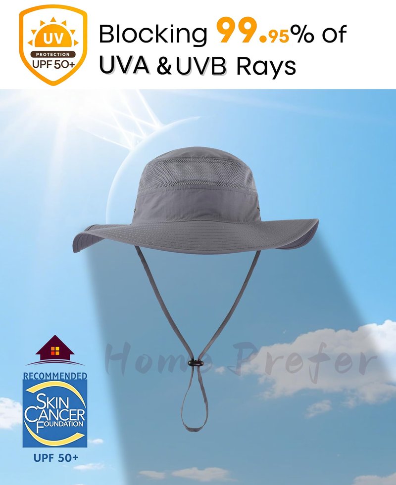 Home Prefer UPF 50+ Men's Sun Hat Wide Brim UV Sun Protection Bucket Hat for Mens Fishing Hat Womens Beach Safari Garden Golf (Dark Gray)