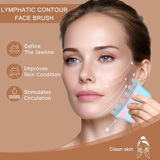 Lymphatic Contour Face Brush, 2026 New Silicone Lymphatic Drainage Massager, Dry Brush Alternative to Gua Sha for Face and Body