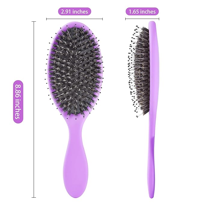 Boar Bristles Hair Brush for Women and Men, Detangling Hair Brush for Smoothing Massage Add Shine, Nylon&Boar Bristles Detangler brush for Hair Healthy (1 Pack-Purple)