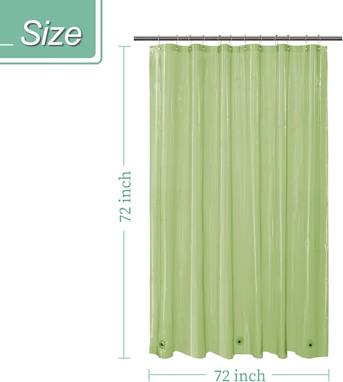 Mrs Awesome Clear Green Shower Curtain Liner with 3 Magnets, 72x72 Premium Flexible Sturdy Plastic Shower Curtain for Bathroom Waterproof, Clear Green