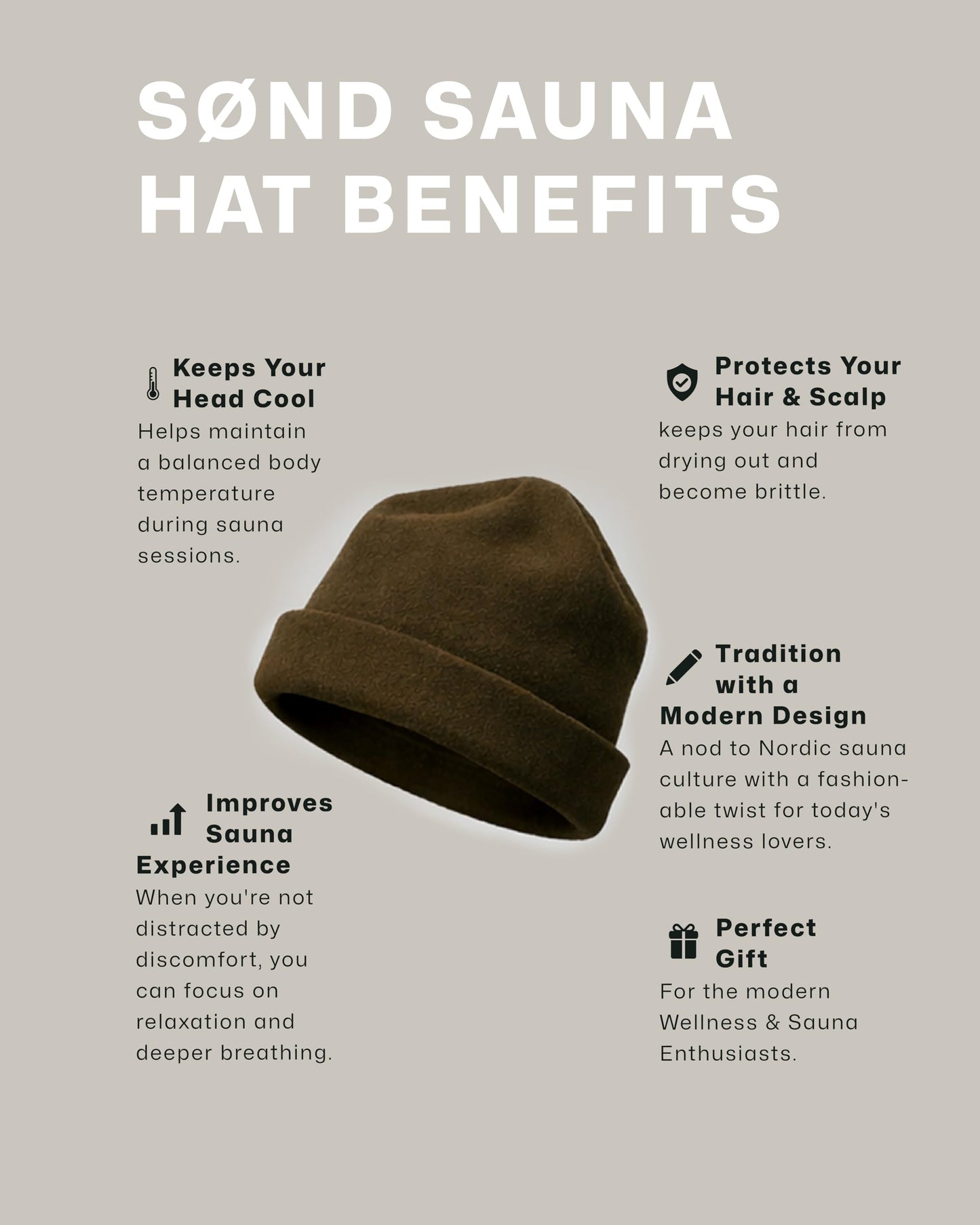 SØND - Sauna Hat for Men & Women - Merino Wool Heat Insulation & Hair Protection - Wool Sauna Cap & Banya Hat - Sauna Accessory - Beanie Style - Green