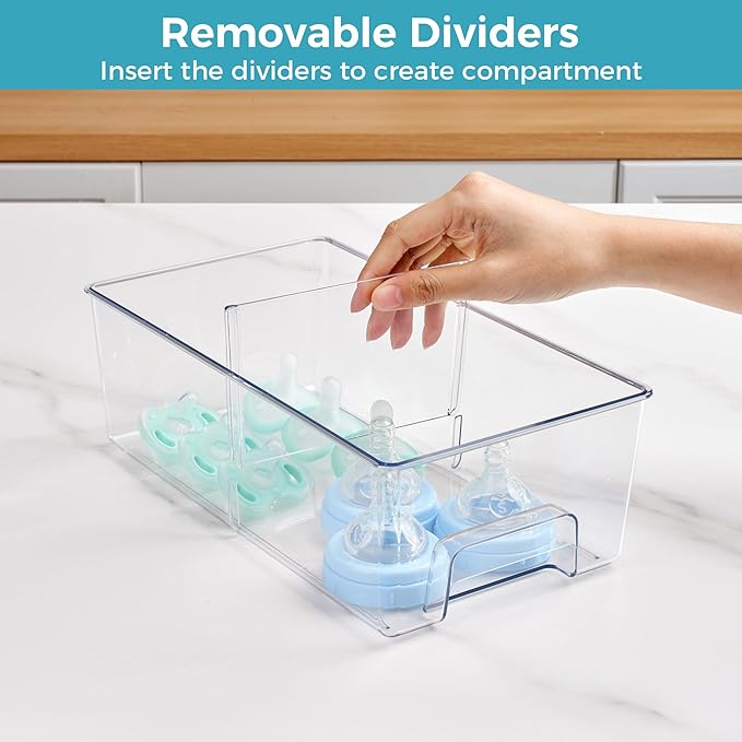 Vtopmart 5 Pack Clear Stackable Storage Drawers,Easy to Assemble Baby Bottle with handles,Plastic Drawers for Kitchen Pantry,Cabinet,Under Sink Organization