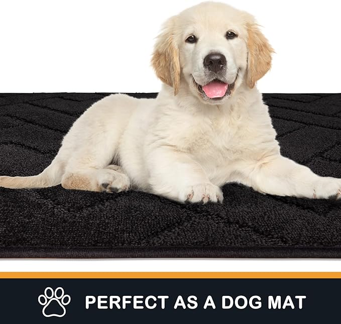 PURRUGS Dirt Trapping Door Mat 20" x 31.5", Non-Slip Machine Washable Entry Rug, Dog Doormat, Indoor Front Door Mat, Super Absorbent Entryway Rug for Muddy Shoes & Paws, Black