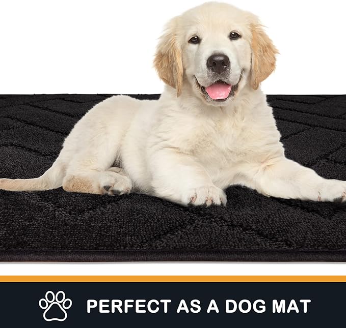 PURRUGS Dirt Trapping Door Mat 34" x 59", Non-Slip Machine Washable Entry Rug, Dog Doormat, Indoor Front Door Mat, Super Absorbent Entryway Rug for Muddy Shoes & Paws, Black