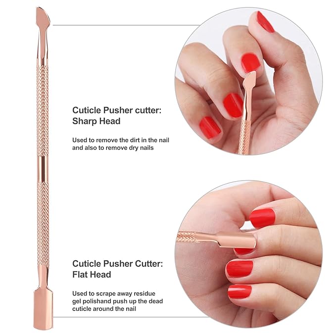 Cuticle Trimmer with Cuticle Pusher and Cutter,YINYIN Cuticle Remover Cutter Nipper Clippers Durable Pedicure Manicure Tools for Fingernails and Toenails(D501-RoseGold)…