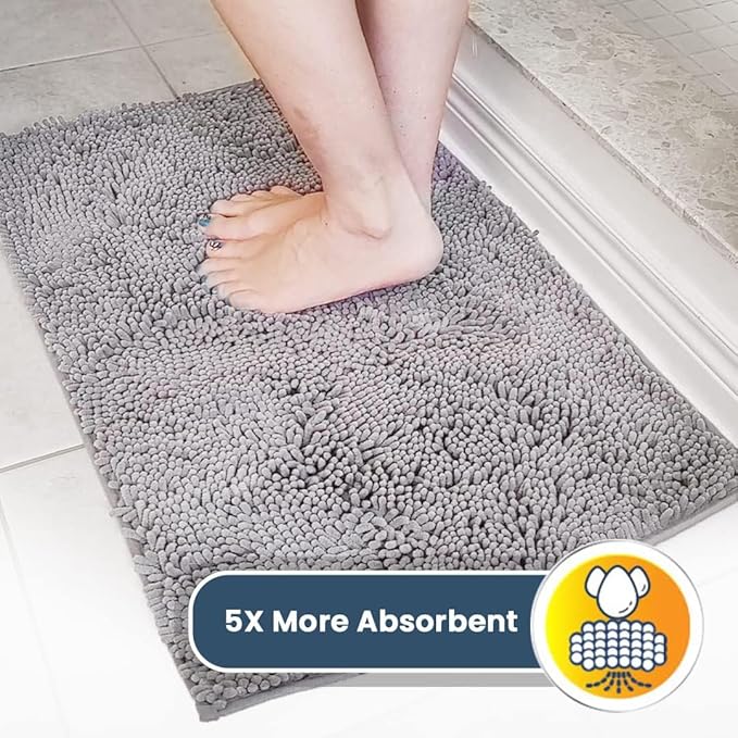 Muddy Mat® | Super Absorbent Door Mat Indoor, Microfiber Quick Dry Chenille Entryway Rug, Non-Slip Front Door Mat, Indoor Mats for Entryway, Machine Washable Pet Rug, Grey 36"x120"