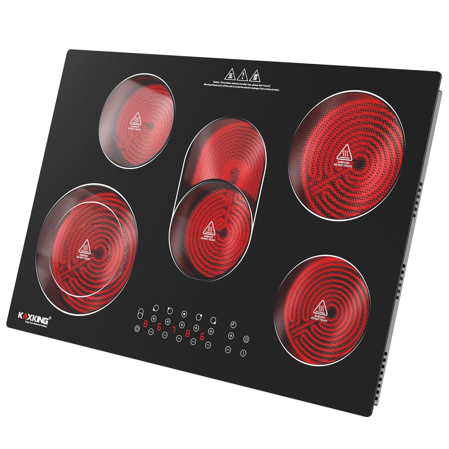 30 Inch Electric Cooktop 5 Burners, 8500W Built-in Radiant Ceramic Stove Top with Dual Expandable Heating Zone, Touch Control 9 Power Levels, Timer & Child Lock, Hard Wired 220-240V