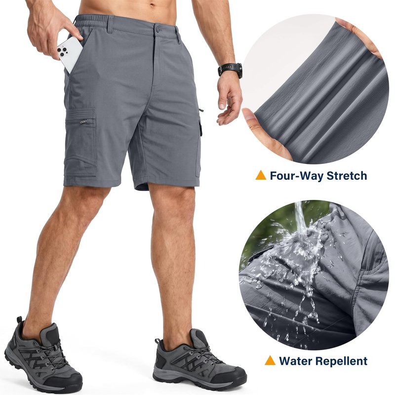 Jessie Kidden Mens Outdoor Casual Expandable Waist Lightweight Water Resistant Quick Dry Fishing Hiking Shorts (6222 Grey 10inch 42)