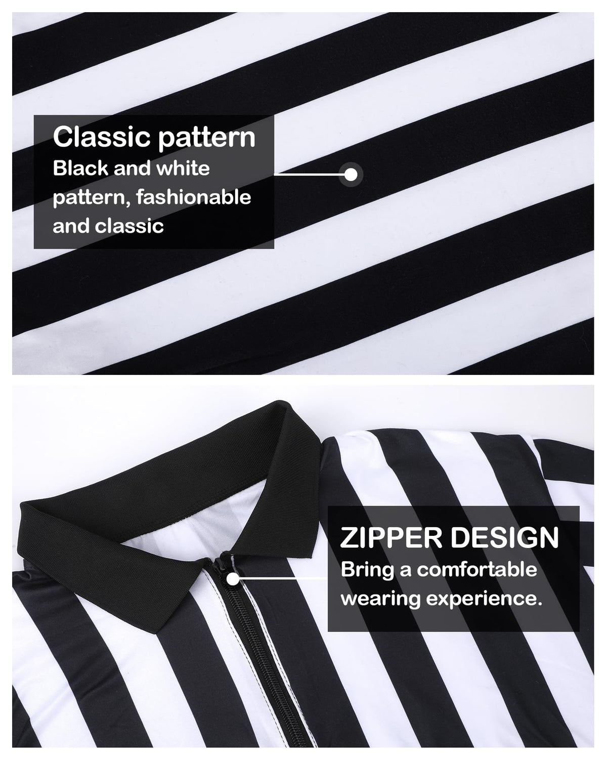 Vivrerizo Referee Shirt Costume Set - 4 Pcs Black and White Striped Ref Jersey Yellow Penalty Flag and Whistle for Halloween Umpire Football Soccer Costume Cosplay