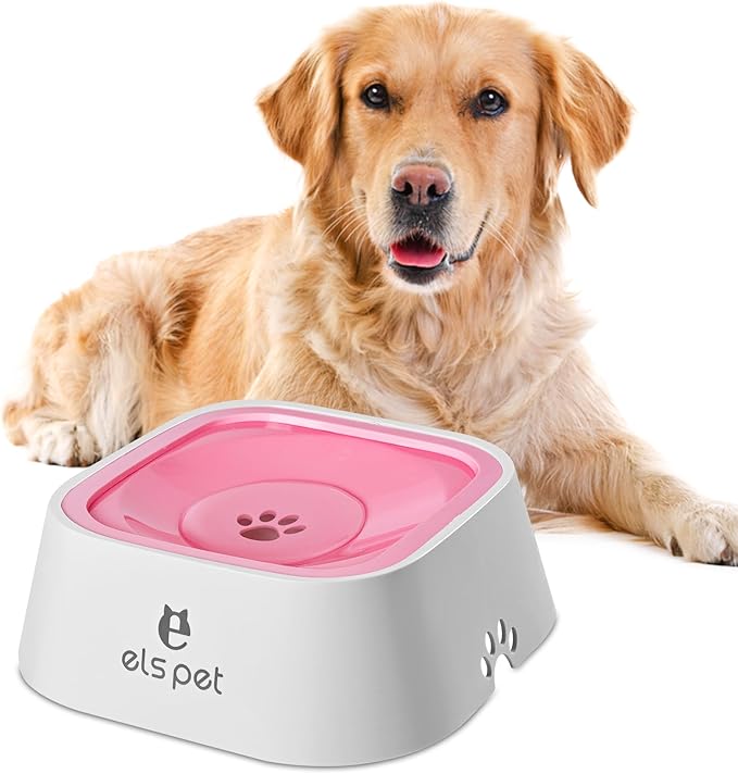 Dog Water Bowl no Spill, 35oz Slow Water Bowl for Dogs, BPA-Free, Anti-Splash & No-Slip Design, 1L Vehicle Carried Travel Spill Proof Pet Bowls, for Small Medium Cats and Pets. (Pink, 1L)