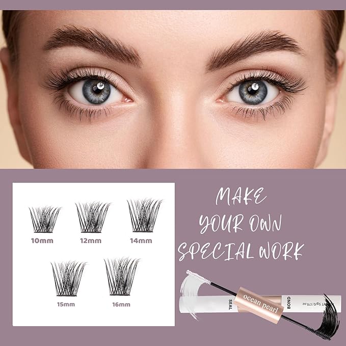 Individual Lashes 120 Cluster Lashes DIY Eyelash Extension Thin Band Wide Stem Lash Clusters with Applicator and Lash Bond and Seal Lash Extension Kit Mix 10-16mm Length C/D-OP17