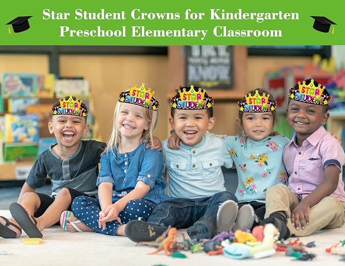SICOHOME Paper Crown Hats Caps for Kids Paper Crowns for Students Classroom Kindergarten Preschool Party Supplies Adjustable
