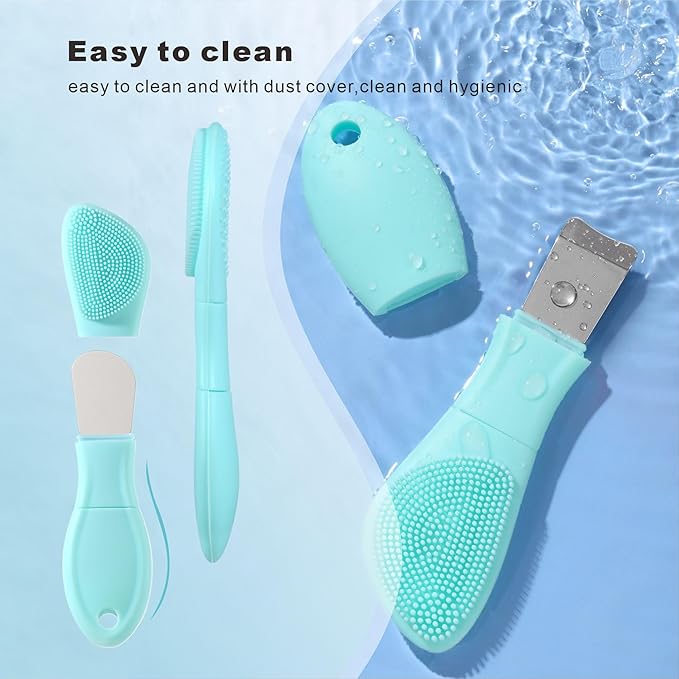 Multifunctional Face Washing Brushes,2 in 1 Pore Cleaning Brush & Blackhead Scraper,Pimple Extractor for Women Men,Face Scraper Skin Spatula,Pore Scrubber for Deep Cleansing.(Green)