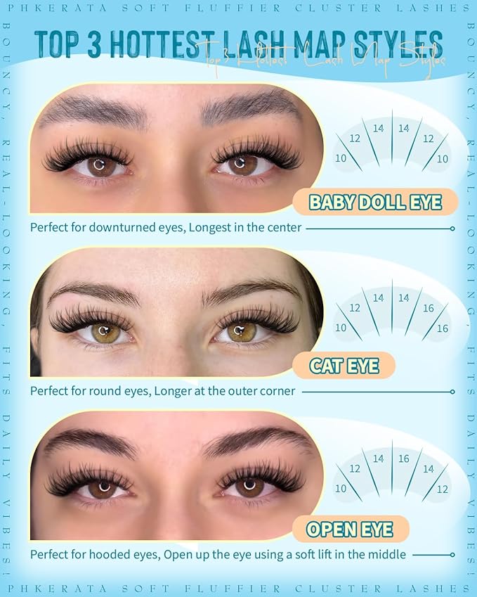 PHKERATA Natural Lash Clusters Kit 180Pcs Wispy Cluster Eyelash Extensions Kit, C Curly DIY Lash Extension Kit with Bond and Seal & Tweezers, Soft Individual Lashes for Everyday Look, 10-16mm
